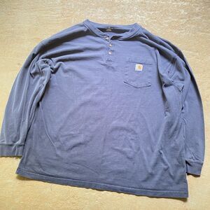 Carhartt Henley T Shirt Mens Size 3XL Navy Blue Long Sleeve Pocket